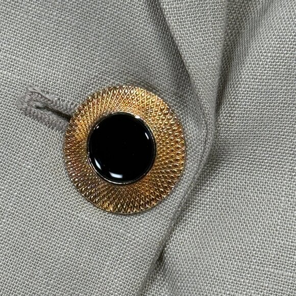 Vintage Oleg Cassini Skirt Suit Set Beige Navy Trim Pencil Straight Size 16 - Picture 7 of 16